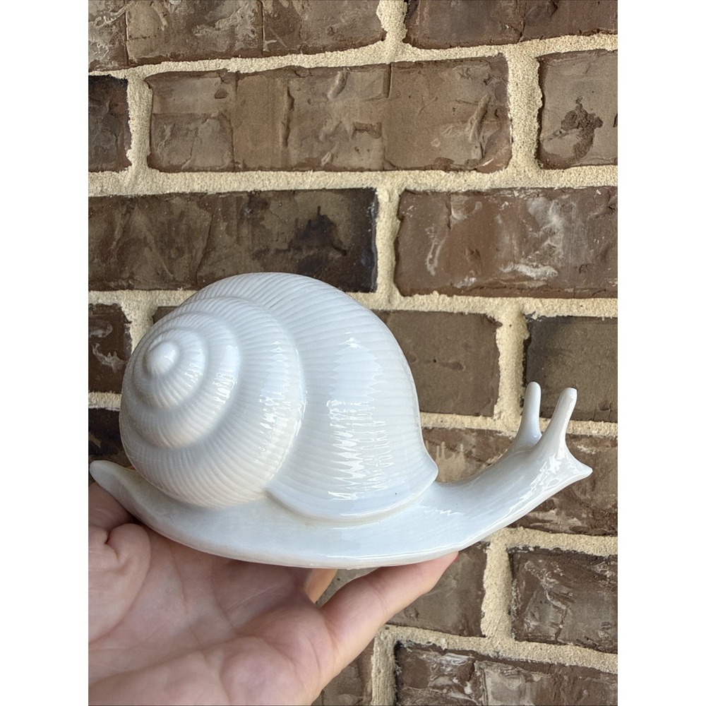 Vintage White Ceramic Snail Japan